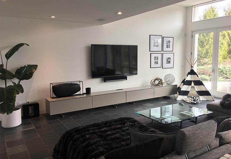 family living room sleek modern AV TV media room
