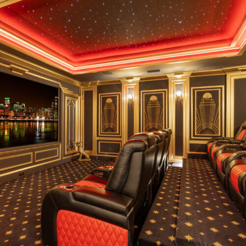 magnificent luxurious theater room personal movie room residential theater red lighting smart lighting classy home theatre classy home theatre art deco walls 50s style home movie theatre
